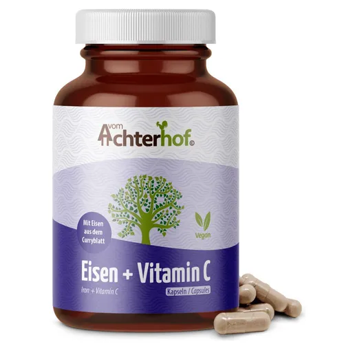 Eisen Kapseln 180 Stück | Vegane Eisenquelle aus Curryblatt-Extrakt - Eisenpräparate mit 100% veganen Kapseln, liefern 14 mg Eisen und 80 mg Vitamin C für optimale Eisenaufnahme. Ideal zur Deckung des Tagesbedarfs an Eisen für Männer und Frauen.
