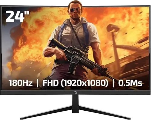 GAMEPOWER T40 24 Zoll Curved Gaming Monitor - 24 Zoll Curved Monitor mit 180Hz Bildwiederholrate und 0,5ms Reaktionszeit für flüssiges Gameplay. Integrierte Lautsprecher und FullHD Auflösung sorgen für ein immersives Gaming-Erlebnis.