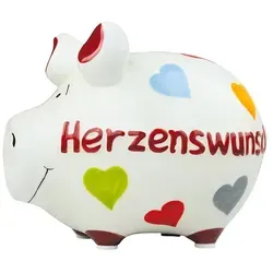 Spardose Herzenswunsch 12,5 x 9 cm Keramik Weiß - Elegante Spardose aus Keramik, 12,5 x 9 cm groß, ideal für Geschenke und persönliche Wünsche. Ein stilvolles Accessoire für das Sparen.