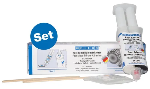 WEICON 2-Komponentenkleber Fast-Metal Minutenkleber, Flüssigmetall Epoxidharzklebstoff, 24 ml, (Set), ideal für Spaltfüllungen