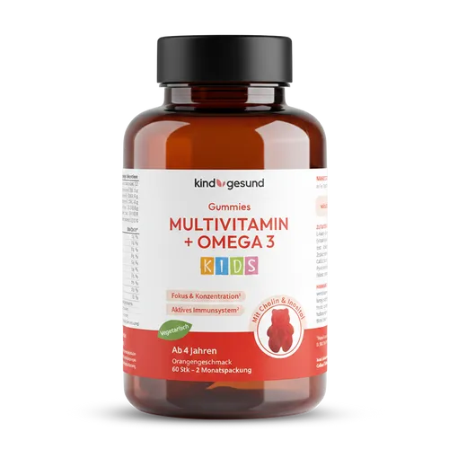kindgesund Multivitamin Gummies für Kinder mit Omega-3 – 15 Nährstoffe mit DHA aus Algenöl 2 Monate 54939539767563