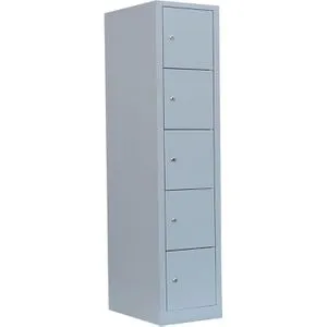 Steelboxx Fächerschrank 5 Fächer - Komplett montiert - Robuster Schließfachschrank mit 5 Fächern, ideal für Umkleiden und Pausenräume. Langlebige Stahlkonstruktion, geräuschdämpfende Türen und keine Montage nötig.