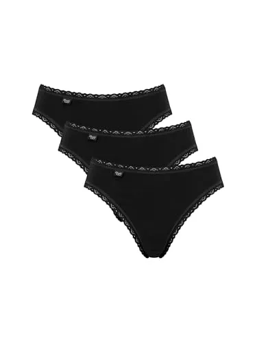 Sloggi Damen Unterhose 24/7 Cotton Lace Tai , Baumwolle, Spitzen-Optik, 3-Pack, 40, Schwarz