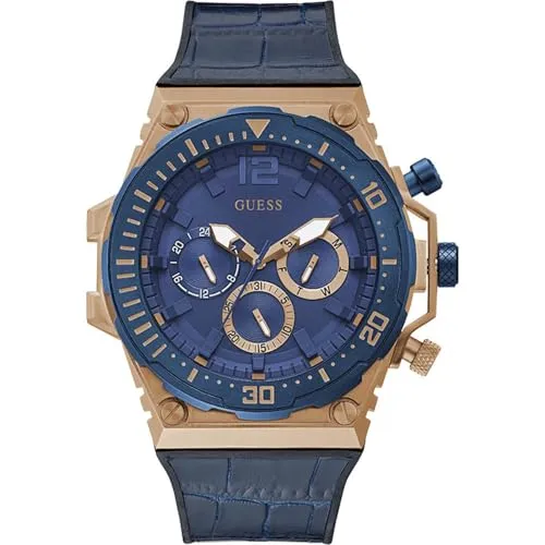 GUESS WATCHES Mod. GW0326G1 - Herrenarmbanduhr in Blau - Chronograph mit Hybrid-Sport- und Kleider-Look, elastischem Krokodilleder- und Silikonarmband, Quarzwerk und 50m Wasserbeständigkeit für stilvolle Herren.
