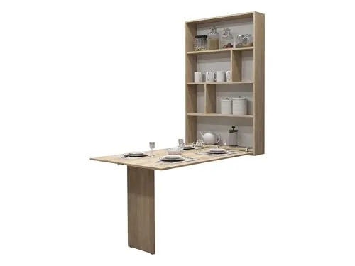 Mirjan24 Wandtisch Albi, Wandklapptisch mit 2 Regalen - Esszimmertisch: Schlichter, minimalistischer Wandklapptisch mit 2 Regalen, ideal für kleine Wohnungen und platzsparend durch klappbares Design.