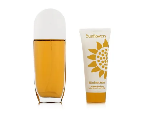 Elizabeth Arden Sunflowers EDT 100 ml + BL 100 ml (Damen) - Erleben Sie den blumig-fruchtigen Duft von Sunflowers mit erfrischenden Noten von Melone und Pfirsich. Ideal für den täglichen Gebrauch, bringt er Lebensfreude und Leichtigkeit in Ihren Alltag.