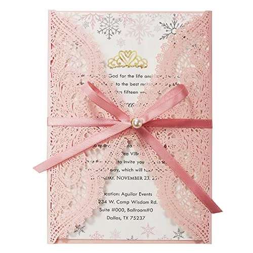 KUCHYNEE Rosa lasergeschnittene Hochzeitseinladungskarten mit Umschlägen für Hochzeits Brautduschen Verlobungs Geburtstags Brautparty Hochzeit Einladungen, 20 Stück