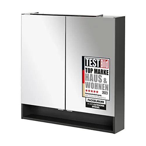 Fackelmann LUNA Spiegelschrank 80 cm Anthrazit - Moderner Badezimmerschrank mit LED-Beleuchtung und USB-Anschluss, ideal für ein stilvolles Badezimmer. Made in Germany, bietet er praktische Funktionen und elegantes Design.