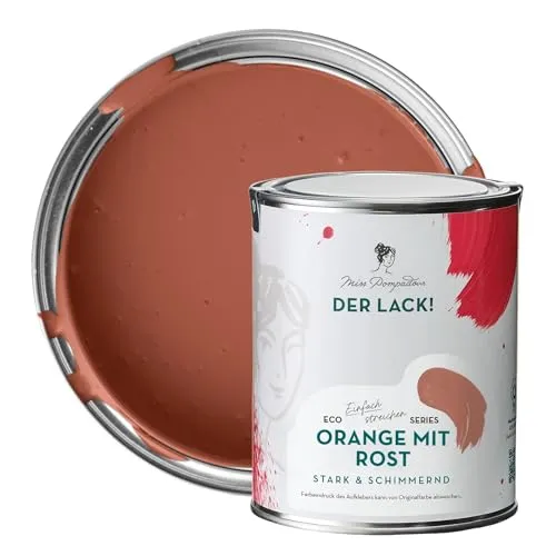 MissPompadour seidenmatte Holzfarbe Innen & Außen 1L Orange mit Rost, Möbelfarbe ohne Schleifen - Farbe für Holz, Metall, Kunststoff - Holzlack, Möbellack schnelltrocknend mit hoher Deckkraft