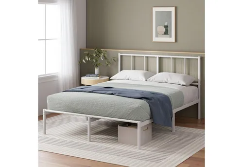 ZINUS Bettgestell Florence Square Nova (140x200 cm) mit Kopfteil - Modernes Metallbettgestell (140x200 cm) mit elegantem Kopfteil und klaren Linien. Robuster Stahl sorgt für Stabilität, während die 26 cm Bodenfreiheit zusätzlichen Stauraum bietet. Ideal für ein stilvolles Schlafzimmer.