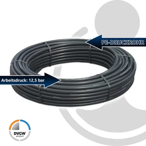 PE Druckrohr Ø 32 x 3,0 mm - 25 m - Rohre, langlebig und druckfest bis 12,5 bar, ideal für Wasserleitungen und Bewässerungssysteme.