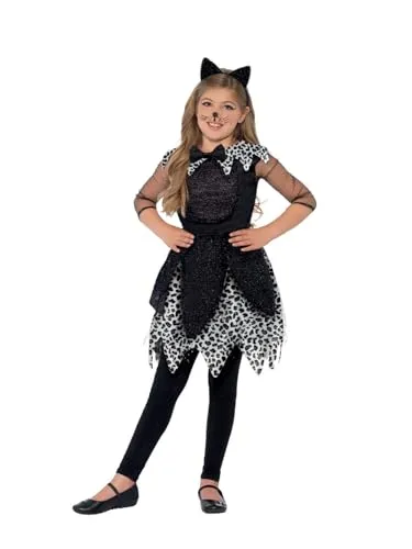 Smiffys Kostüm Mitternachtskatze, Schwarz, mit Kleid, Schwanz und Katzenohren-Stirnband