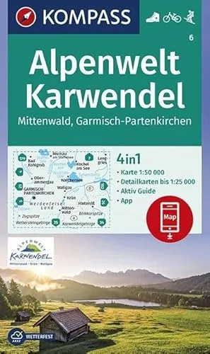 KOMPASS Wanderkarte Alpenwelt Karwendel Mittenwald, Garmisch-Partenkirchen: 4in1 Wanderkarte 1:50000 mit Aktiv Guide und Detailkarten inklusive Karte ... Skitouren. (KOMPASS-Wanderkarten, Band 6)