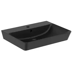 Ideal Standard Connect Air Waschtisch E0298V3 Schwarz, 600x460mm - Waschbecken in Silk Black, elegant mit Hahnloch und Überlauf, ideal für modernes Badezimmerdesign.