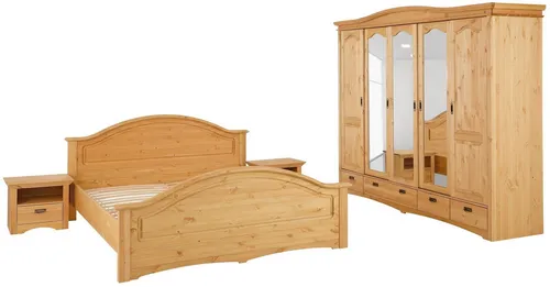 Schlafzimmer-Set HOME AFFAIRE "Konrad" - Komplettes 4-teiliges Schlafzimmer - Komplette Schlafzimmermöbel aus FSC-zertifiziertem Kiefernholz, inkl. 5-türigem Kleiderschrank, Bett 180/200 cm und 2 Nachttischen - stilvoll und nachhaltig.