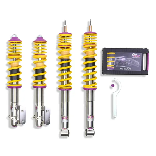 KW Gewindefahrwerk V3 35280003 für VW GOLF III und IV - Hochwertiges Gewindefahrwerk von KW, speziell entwickelt für VW GOLF III, GOLF III Cabriolet und GOLF IV Cabriolet. Optimaler Fahrkomfort und individuelle Tieferlegung für sportliches Fahrvergnügen.