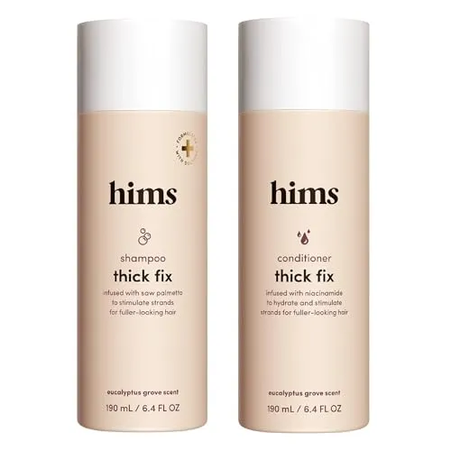 hims Thick Fix Shampoo und Conditioner Set für Männer - Effektives 2er-Pack für dickere, feuchtigkeitsspendende Haare. Ideal zur Unterstützung der Haarpflege und farbsicher für gefärbtes Haar.