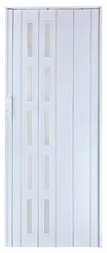 Falttür Schiebetür Tür weiss farben mit Fenster blickdicht Höhe 201 cm Einbaubreite bis 109 cm Doppelwandprofil Neu