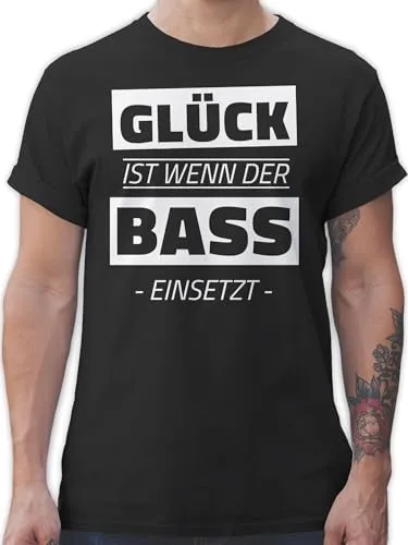 T-Shirt Herren - House Music Techno & Rave Outfit - Glück ist wenn der Bass einsetzt - 3XL - Schwarz - Festival Tshirt Konzert Musik für männer Festival-Outfits Festivals Raver Shirt Oberteil
