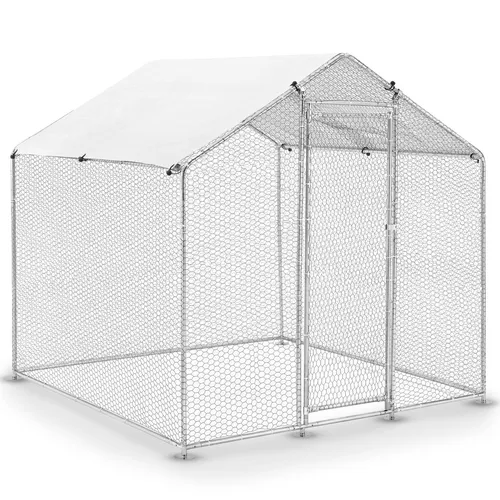 Juskys Freilaufgehege 2x2x2m - Begehbarer Hühnerstall mit 4 m² Lauffläche - Geflügelställe & Geflügelkäfige: Robustes, winterfestes Metall, ideal für Hühner und Kleintiere; einfacher Aufbau und begehbar für komfortable Pflege.