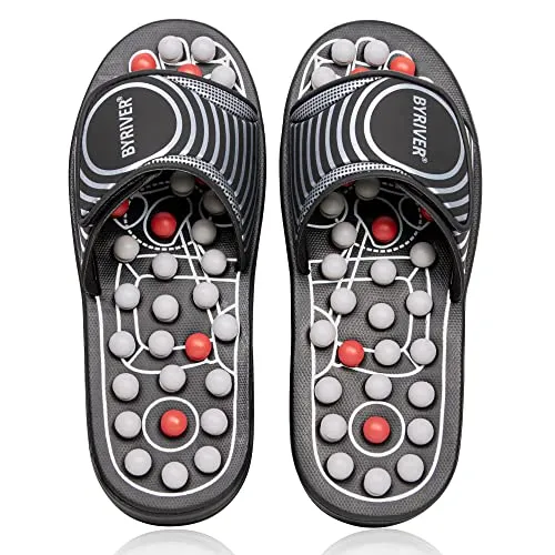 BYRIVER Fussmassage Hausschuhe für Männer und Frauen, Akupressur Massager Schuhe mit 78 Massageknöpfen zur Schmerzlinderung bei Plantarfasciitis