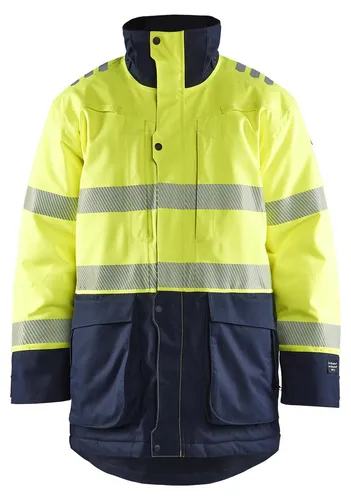 Multinorm Winter Parka "4527" - Blakläder High Vis Gelb/Marineblau - Hochfunktionaler Winter Parka von Blakläder für extreme Bedingungen. Flammhemmendes, wasserdichtes Material und warme Isolation machen ihn zum idealen Begleiter bei kaltem Wetter. Verfügbar in XS-4XL.