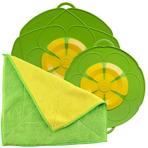 Kochblume Spar-Set für Töpfe 14-24 cm mit Microfasertuch - Topfuntersetzer mit universellem Überkochschutz, spülmaschinenfest und extra saugstark mit 300ml Saugfähigkeit – ideal für gesunde Küche!