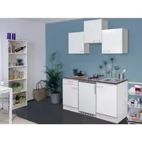 Flex Well Singleküche Lucca 150,5 cm - Kompakte Küchenzeile mit Geräten - Küchenzeilen mit integriertem Kühlschrank und zwei Kochfeldern, ideal für kleine Räume. Flexibles Design mit reversibler Türmontage.
