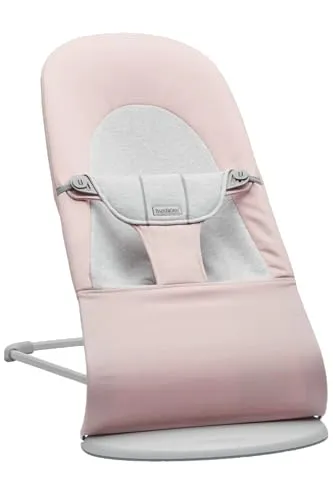 BABYBJÖRN Babywippe Balance Soft - Woven Hellrosa grau mit hellgrauem Gestell - Babywippe mit ergonomischem Design für Kinder von 0 bis 2 Jahren, schaukelt sanft durch Eigenbewegungen und fördert motorische Fähigkeiten, klappbar und waschbar.