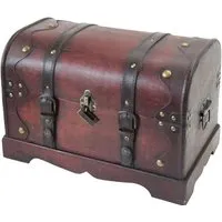 HMF Schatzkiste aus Holz mit Metallschloss - Dekorative Holztruhe 40 x 23 x 27 cm, handgefertigt und ein echter Hingucker dank liebevoller Details wie Metallbeschlägen und Verzierungen.