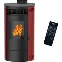 Luft-Pelletofen Flavia 9,5 kW Sannover Bordeaux - Kaminöfen mit 9,5 kW, geräuscharm durch Gusseisenschale, ideal für bis zu 300 m³, inklusive Fernbedienung und automatischer Temperaturregelung für maximalen Komfort.