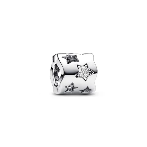 PANDORA Moments Funkelndes Stern Charm aus Sterling Silber - Bead Charms für Damen, mit funkelnden Zirkonia und ausgestanzten Sternen, perfekt für die Pandora Moments Armbänder und ein strahlendes Symbol der Persönlichkeit.