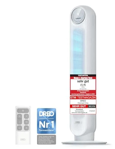 Dreo 20dB Leiser Turmventilator mit 90° Oszillation - Vielseitiger Turmventilator mit 4 Geschwindigkeitsstufen und 8-Stunden-Timer. Ideal für ruhige Kühlung im Schlafzimmer oder Büro – kompakt, leicht zu reinigen und sicher im Gebrauch.