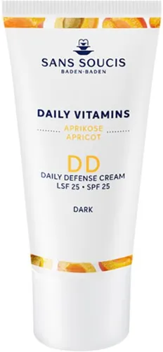 Sans Soucis Daily Vitamins Aprikose LSF 25 DD Cream 30 ml Dark - Die DD Cream mit Aprikosenkernöl und Vitamin C sorgt für einen ebenmäßigen Teint und schützt die Haut mit Lichtschutzfaktor 25. Ideal für die tägliche Pflege und den perfekten Glow.