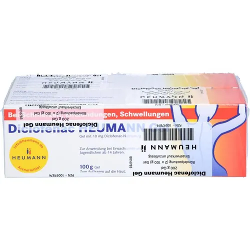 Diclofenac Heumann Gel 200 G - Arzneimittel zur äußerlichen Behandlung von Schmerzen und Entzündungen. Wirkt schnell bei Sportverletzungen und rheumatischen Beschwerden dank 10 mg Diclofenac-Natrium pro Gramm Gel.