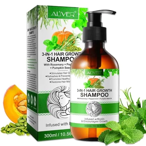 P-Beauty Shampoo mit Biotin, Rosmarin, Minze & Kürbiskernöl, Vegan, Silikonfrei - gegen Haarausfall, fördert Haarwachstum, stärkt feines geschädigtes Haar, für trockene & fettige Haare, alle Haartypen