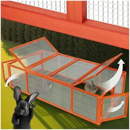 tectake® Hasenstall aus Holz mit 2 Dachöffnungen - Kleintierkäfige für komfortables Wohnen, ideal für Hasen und Meerschweinchen mit offenem Boden für Grasmöglichkeiten.