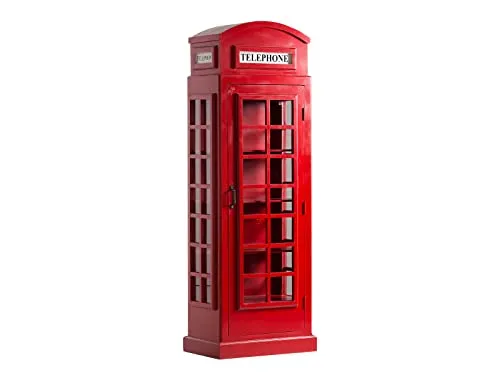 Woodkings Vitrine Telefonzelle britisch - Einzigartiger Vintage-Charme - Glasvitrine im Design einer britischen Telefonzelle aus robustem Mangoholz, ideal für stilvolle Präsentation und Organisation persönlicher Gegenstände.