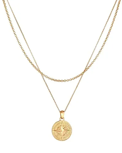 Kuzzoi Herren Silber-Halskette mit Kompass Anhänger - Ketten für Herren, handgefertigte 2-reihige Layer Kette aus 925 Sterling Silber, maritimer Look und angenehmer Tragekomfort, ideal als Geschenk.