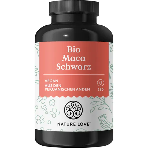 Maca Schwarz Bio 180 Kapseln Nature Love - Bio Maca Kapseln zur Unterstützung der Vitalität und Energie, ideal für einen aktiven Lebensstil.