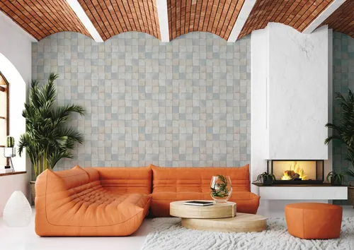 Fototapete MARBURG "Tile", blau (helles, stahlblau), B:0,53m L:10,05m, Vlies, Tapeten, moderne Tapete für Wohnzimmer Schlafzimmer Küche
