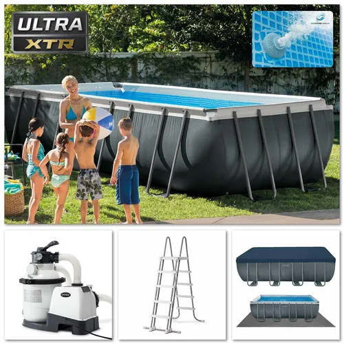Intex Ultra Quadra Schwimmbadrahmen-Set 549 x 274 x 132 cm - mit Sandfilteranlage und Sicherheitsleiter, ideal für Familienfreizeit im Sommer