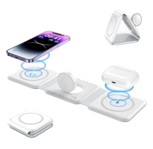 Reagle Faltbares Induktives Drahtloses Ladegerät 3IN1, 15W Ladestation für Telefon, Kopfhörer, Smartwatch Samsung S25 Travel Charging Station Für Apple Watch, Qi Standard
