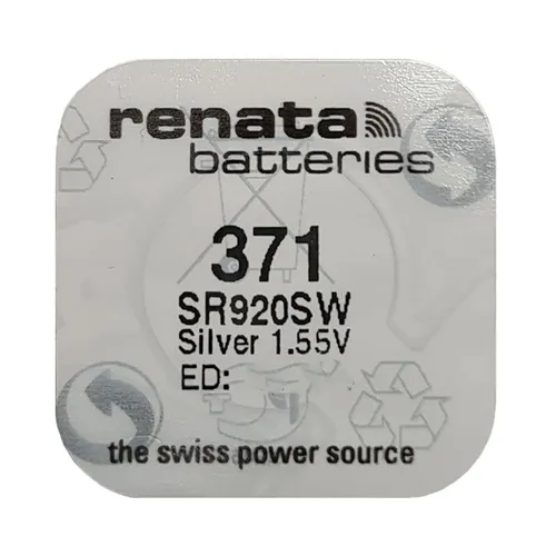 Renata 371 Knopfzelle SR920SW Silberoxid - Hochwertige Silberoxid-Knopfzelle, ideal für Uhren und kleine Geräte, mit 2 Jahren Herstellergarantie für zuverlässige Leistung.