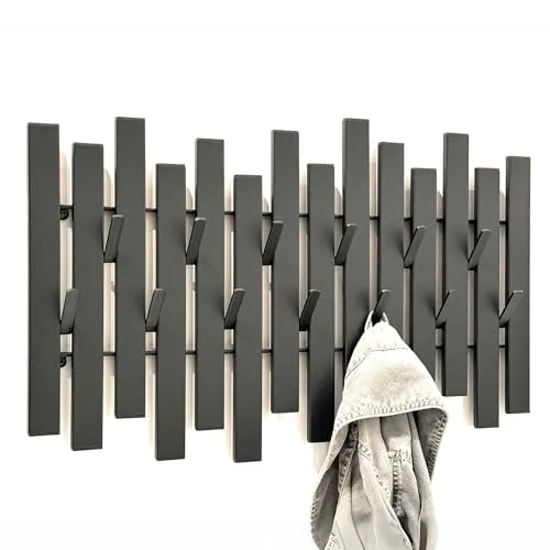 DanDiBo Wandgarderobe Schwarz Metall Modern 96637 - Wandgarderobe in modernem Schwarz, ideal für Flur und Diele. Mit robusten Haken für Jacken und Taschen, platzsparend und einfach zu montieren.
