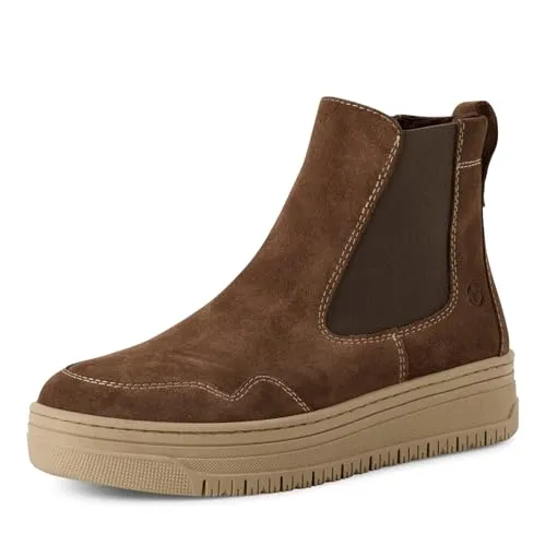 Tamaris Damen Chelsea Boots – Bequeme Stiefeletten mit Comfort Lining - Stiefeletten aus Leder mit flachem Blockabsatz für optimalen Tragekomfort. Das Wechselfußbett und das angenehme Innenmaterial sorgen für eine perfekte Passform und ein gutes Fußklima.