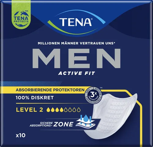 Tena Men Active Fit Einlagen – 10 Stück - Hochwertige Herrenbinden für leichte bis mittlere Blasenschwäche, mit optimalem Tragekomfort und diskretem Schutz im Alltag.