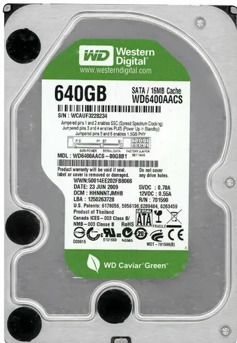 FESTPLLATTE WESTERN DIGITAL 640GB WD6400AACS SATA II 16MB 7200U/min 3.5" Zoll