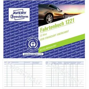 Zweckform Fahrtenbuch 1221 Recycling, A6 quer, für PKW, vom Finanzamt anerkannt, 32 Blatt