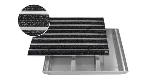 EMCO Eingangsmatte DIPLOMAT Large Rips anthrazit mit ALU Bodenwanne - Robuste Eingangsmatte für Wohn- und Geschäftsgebäude, ideal zur Aufnahme von Feinschmutz. Komplett-Set mit Bodenwanne, Maße 75x50cm, perfekt für Innen- und überdachte Außenbereiche.